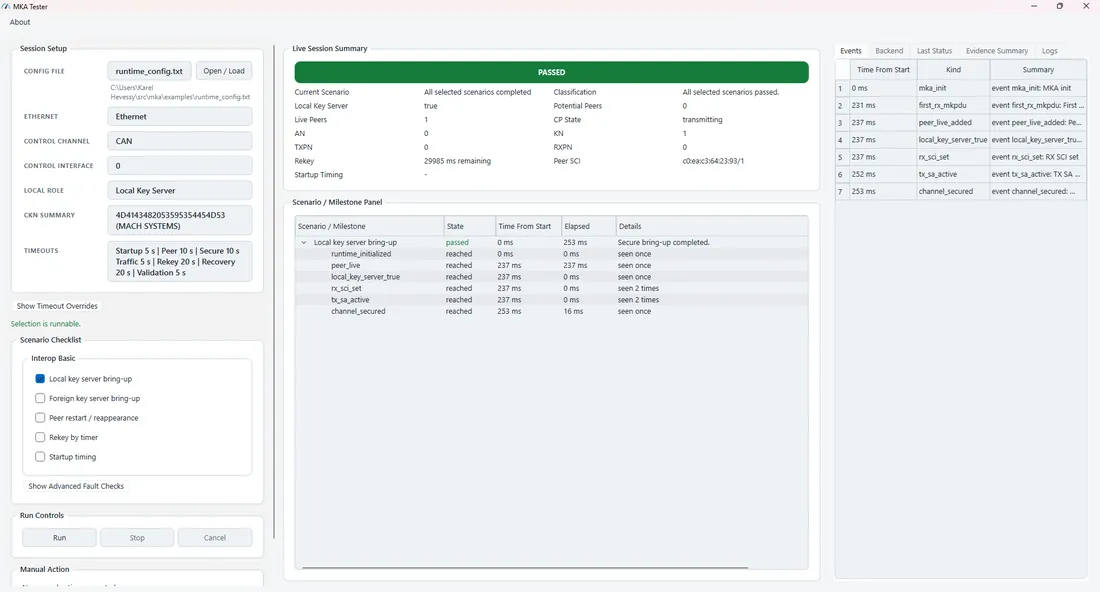 MKA Tester — シナリオ実行・マイルストーン判定・エビデンス出力（PASSED）